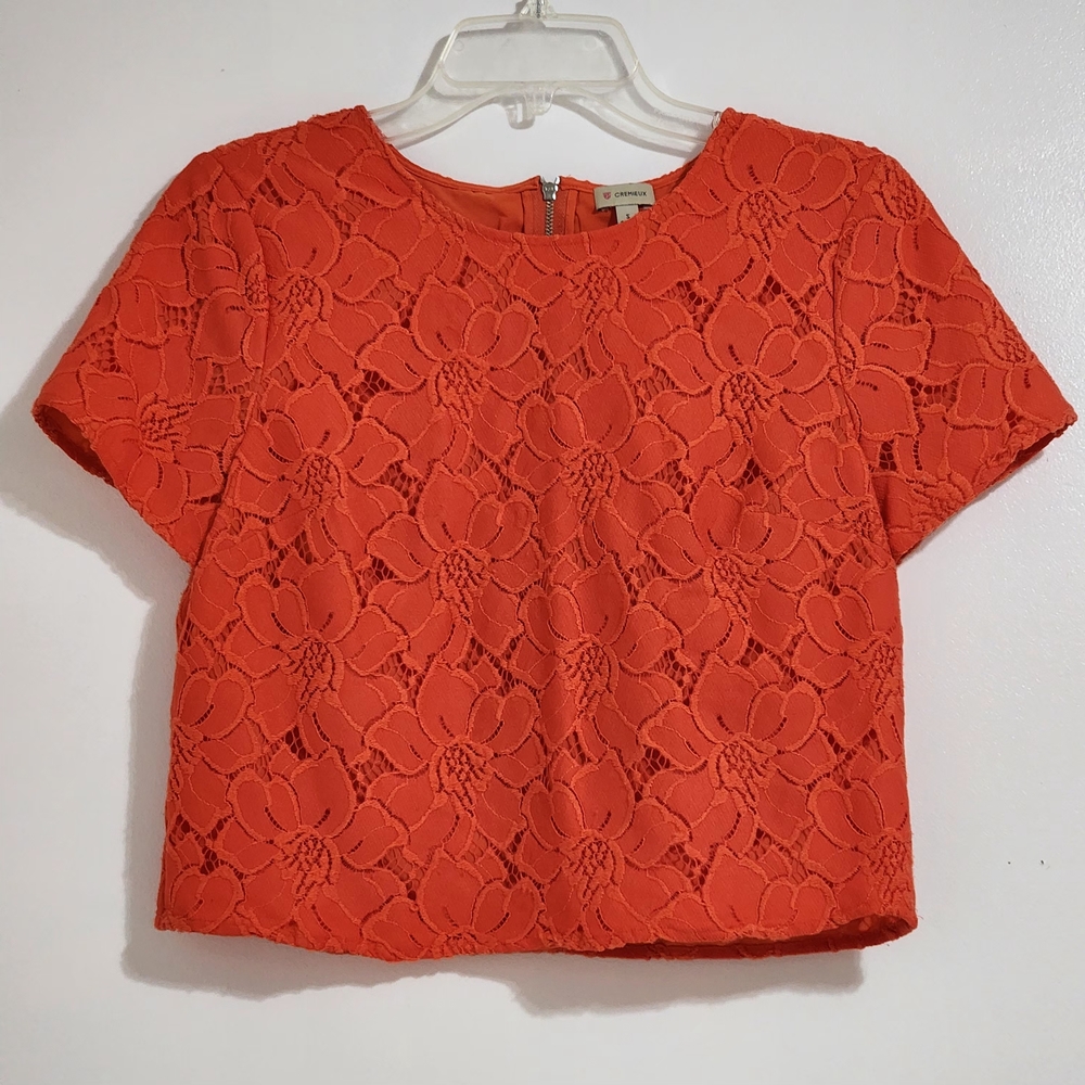 Daniel Cremieux Orange Floral Lace Blouse Chic Casual Feminine
